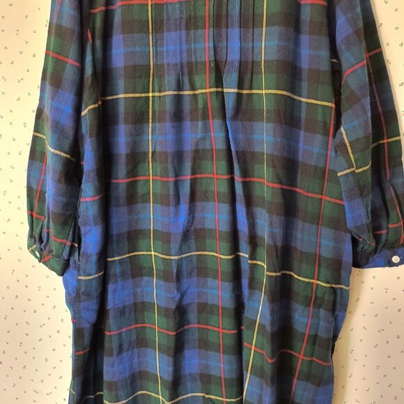 L.L. Bean Nightgown PL Multicolor Scotch Plaid Tartan Cotton Flannel Pintuck - Picture 10 of 16